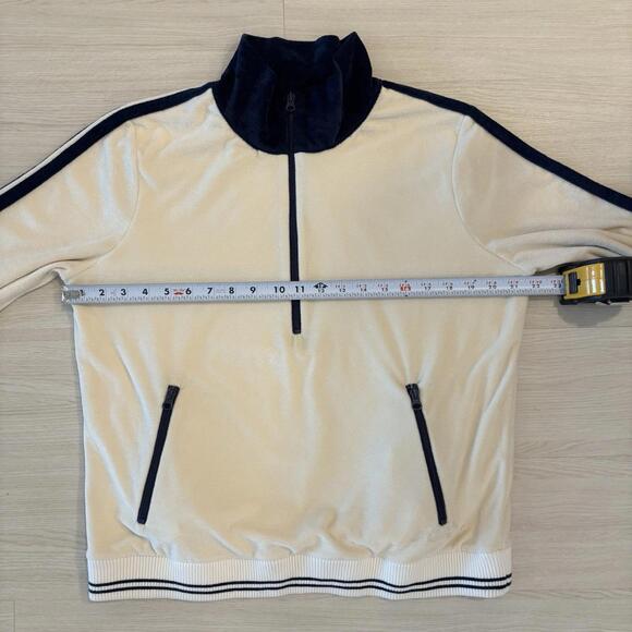 Faherty Richie Velour Velvet Cream & Navy Blue Quarter Zip Women’s Size Large - Picture 6 of 7